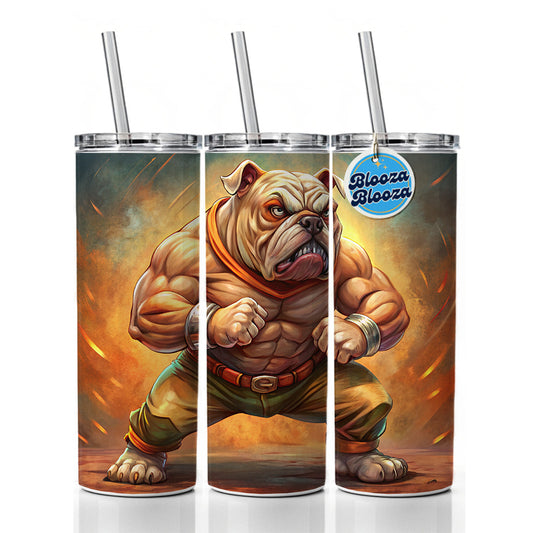 Fighting Mad Bulldog Skinny Tumbler 20oz with Straw Insulated Water Bottle Gift