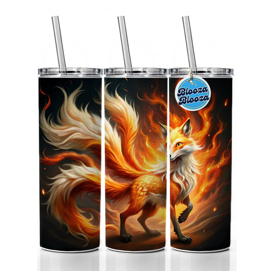 Flaming Fire Fox Kitsune Spirit Animal Skinny Tumbler 20oz with Straw Insulated Water Bottle Gift