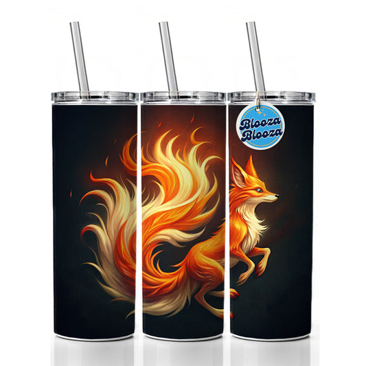 Flaming Fox Fire Kitsune Skinny Tumbler 20oz with Straw Insulated Water Bottle Gift