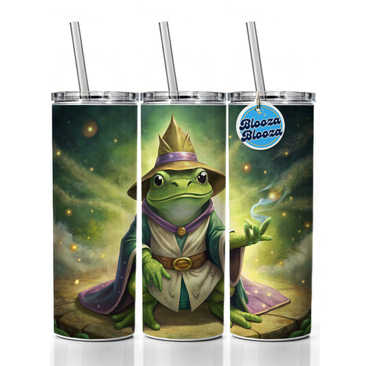 Frog Wizard Skinny Tumbler 20oz with Straw Insulated Water Bottle Gift
