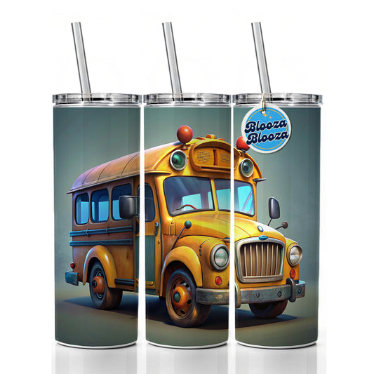 Funny School Short Bus Skinny Tumbler 20oz with Straw Insulated Water Bottle Gift