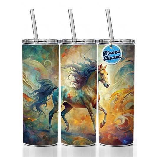 Galloping Horse Abstract Art Skinny Tumbler 20oz with Straw Insulated Water Bottle Gift