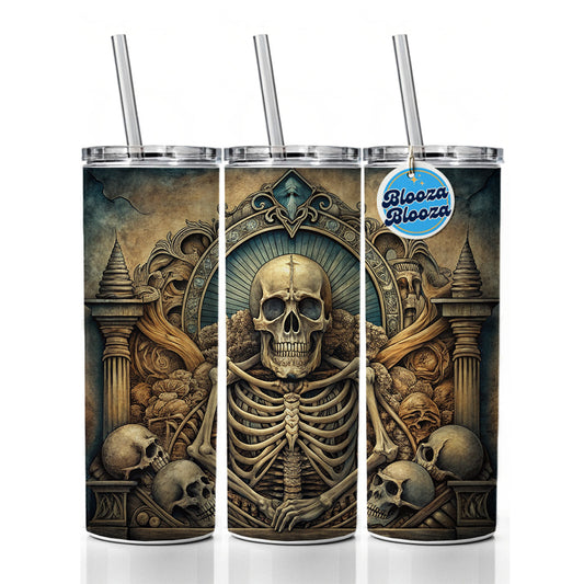 Gothic Ancient Skull Skeleton Bones Illustration Skinny Tumbler 20oz with Straw Insulated Water Bottle Gift