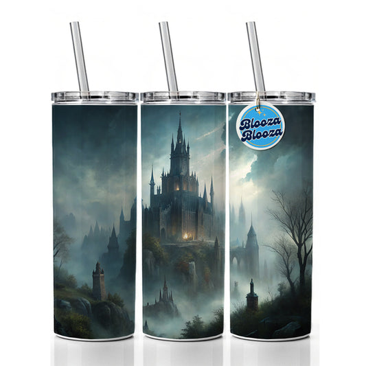 Gothic Horror Castle Skinny Tumbler 20oz with Straw Insulated Water Bottle Gift
