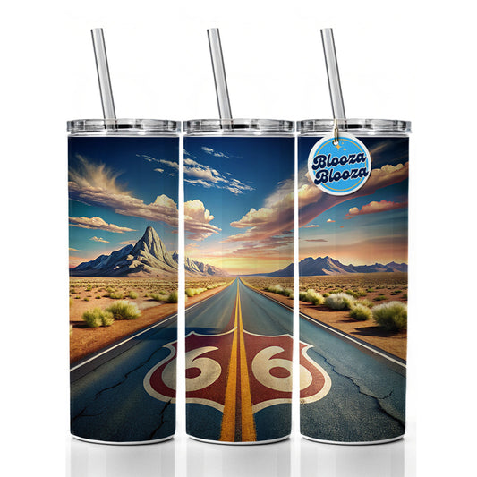 Highway Route 66 Southwest Art Skinny Tumbler 20oz with Straw Insulated Water Bottle Gift