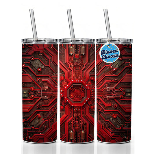 Intricate Red Circuit Board Skinny Tumbler 20oz with Straw Insulated Water Bottle Gift