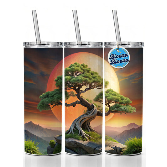 Japanese Bonsai Tree Landscape Skinny Tumbler 20oz with Straw Insulated Water Bottle Gift