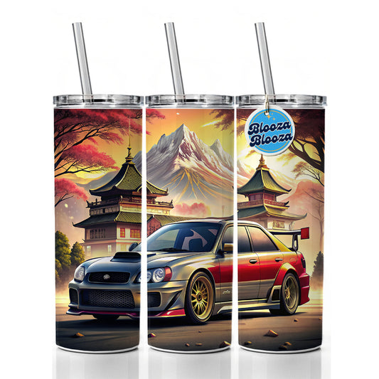 Japanese JDM Tuner Car Art Landscape Skinny Tumbler 20oz with Straw Insulated Water Bottle Gift