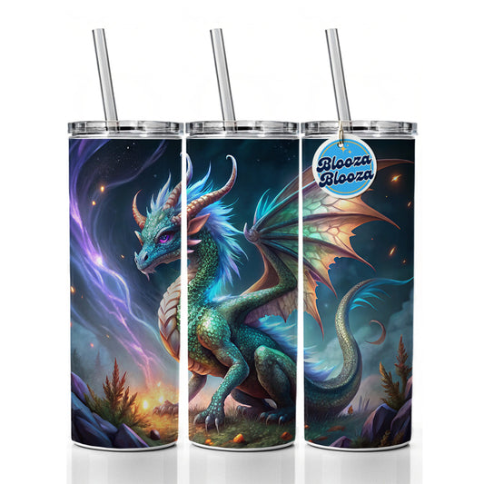 Magical Dragon Skinny Tumbler 20oz with Straw Insulated Water Bottle Gift