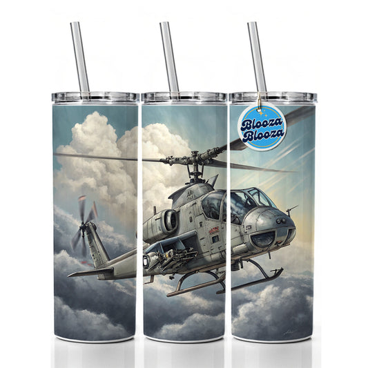 Military Attack Helicopter In Flight Skinny Tumbler 20oz with Straw Insulated Water Bottle Gift
