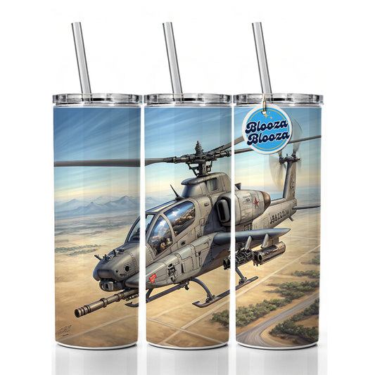 Military Gunship Helicopter In Flight Skinny Tumbler 20oz with Straw Insulated Water Bottle Gift