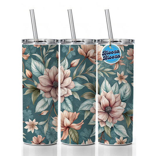 Minimalist Flowers Floral Pattern Skinny Tumbler 20oz with Straw Insulated Water Bottle Gift