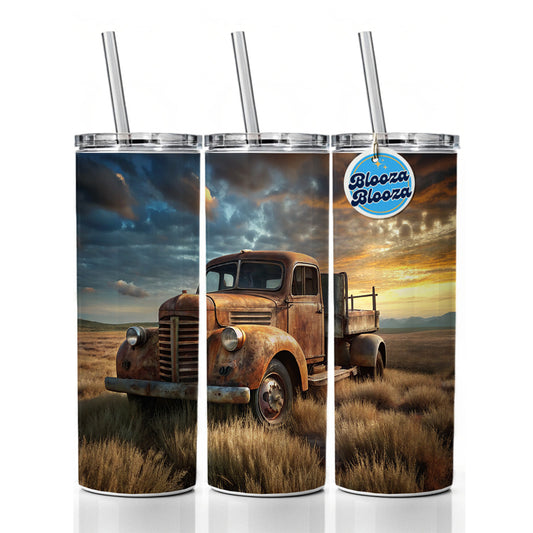 Old Rusted Retro Classic Truck Sitting In Field Skinny Tumbler 20oz with Straw Insulated Water Bottle Gift