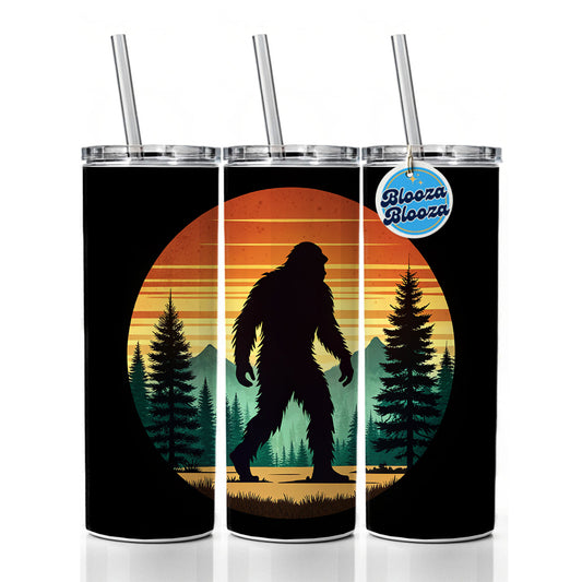 Retro Bigfoot Walking In The Forest Skinny Tumbler 20oz with Straw Insulated Water Bottle Gift