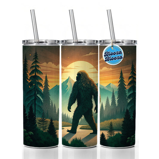 Retro Bigfoot Walking In The Woods At Sunset Skinny Tumbler 20oz with Straw Insulated Water Bottle Gift