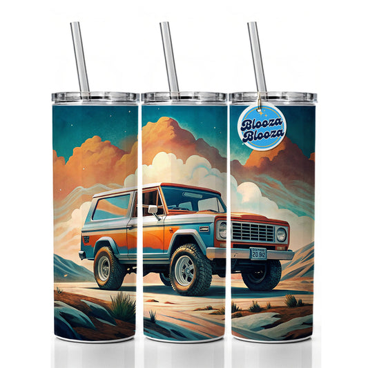 Retro Classic Off-Road Truck Art Skinny Tumbler 20oz with Straw Insulated Water Bottle Gift