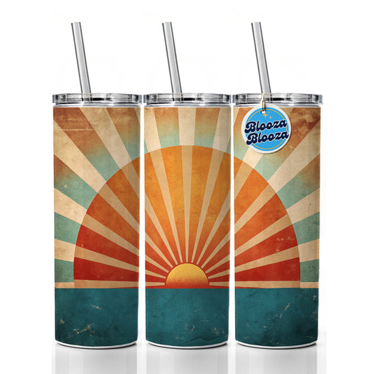 Retro Vintage Rising Sun Design Skinny Tumbler 20oz with Straw Insulated Water Bottle Gift
