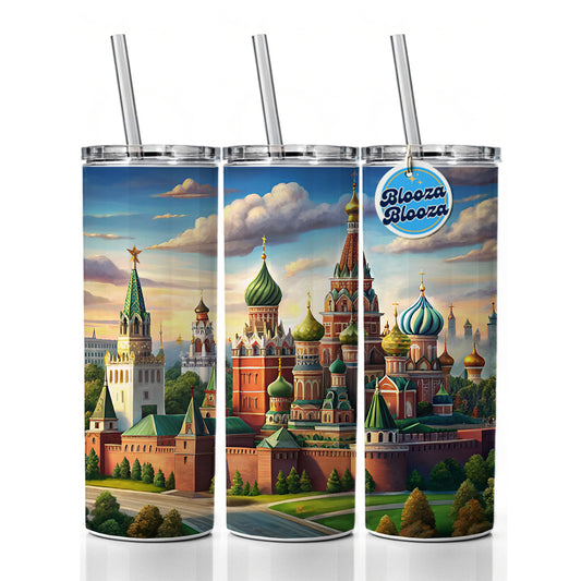 Russian Kremlin Moscow Russia Skinny Tumbler 20oz with Straw Insulated Water Bottle Gift