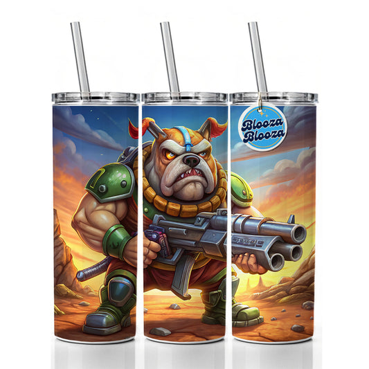 Sci-fi Cartoon Bulldog With Giant Gun Skinny Tumbler 20oz with Straw Insulated Water Bottle Gift