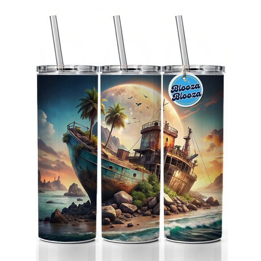 Sci-fi Shipwreck Skinny Tumbler 20oz with Straw Insulated Water Bottle Gift
