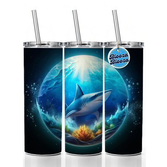 Shark Ocean Bubble Skinny Tumbler 20oz with Straw Insulated Water Bottle Gift