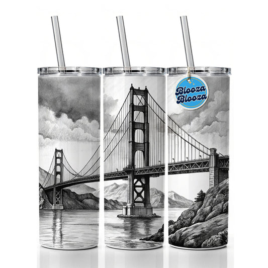 Sketch Of Golden Gate Bridge San Francisco California Skinny Tumbler 20oz with Straw Insulated Water Bottle Gift