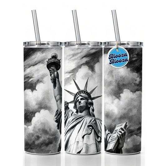 Sketch Of Statue Of Liberty New York City Skinny Tumbler 20oz with Straw Insulated Water Bottle Gift