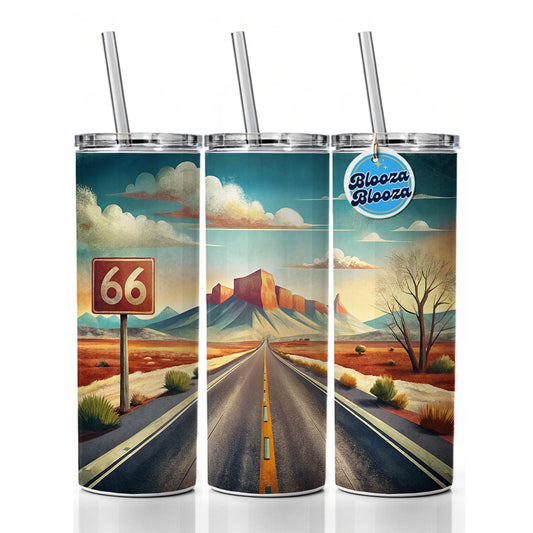 Southwest Highway Route 66 Art Skinny Tumbler 20oz with Straw Insulated Water Bottle Gift