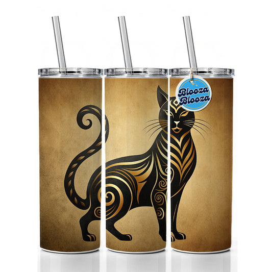 Stylized Black Cat Design Skinny Tumbler 20oz with Straw Insulated Water Bottle Gift