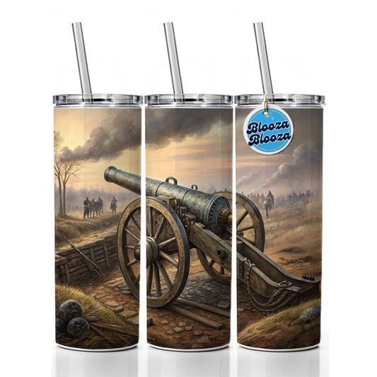 US Civil War Military Cannon Skinny Tumbler 20oz with Straw Insulated Water Bottle Gift