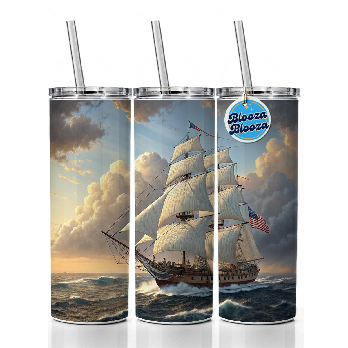 US Navy Frigate 18th Century Sailing Ship At Sea Skinny Tumbler 20oz with Straw Insulated Water Bottle Gift