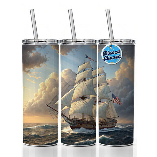 US Navy Frigate 18th Century Sailing Ship At Sea Skinny Tumbler 20oz with Straw Insulated Water Bottle Gift