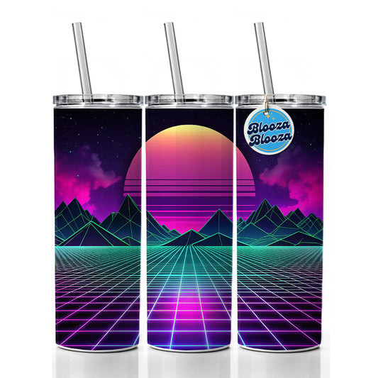 Vaporwave Retro Vector Vivid Landscape Skinny Tumbler 20oz with Straw Insulated Water Bottle Gift