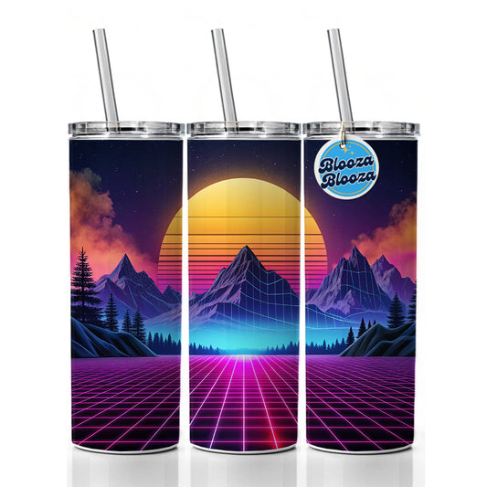 Vaporwave Retro Vector Vivid Mountain Landscape Skinny Tumbler 20oz with Straw Insulated Water Bottle Gift