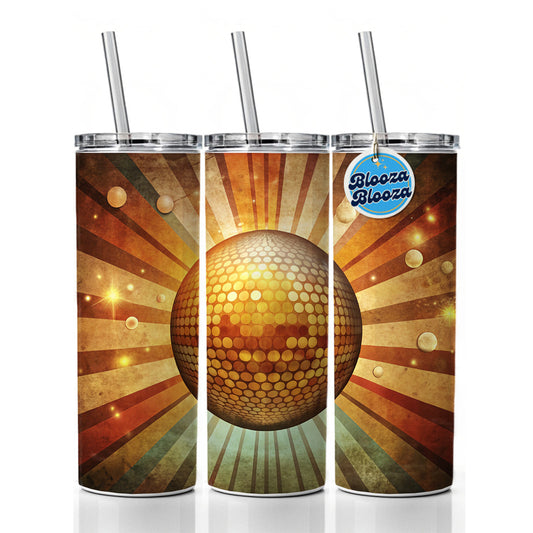 Vintage Retro Disco Ball Design Skinny Tumbler 20oz with Straw Insulated Water Bottle Gift