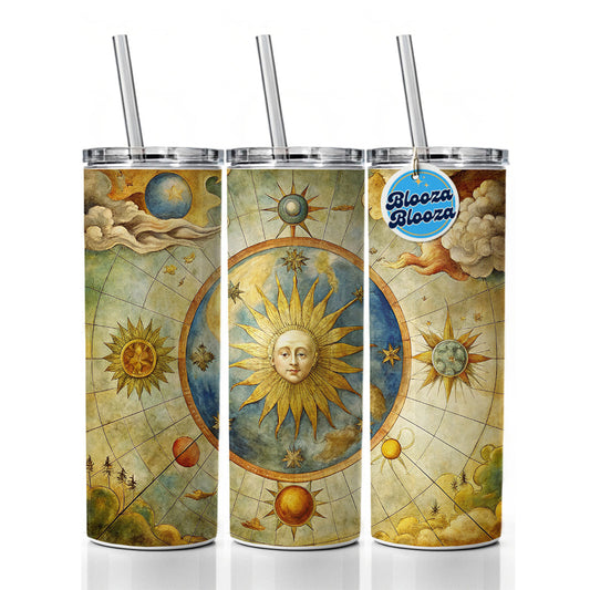 Vintage Sun Moon Celestial Map Skinny Tumbler 20oz with Straw Insulated Water Bottle Gift