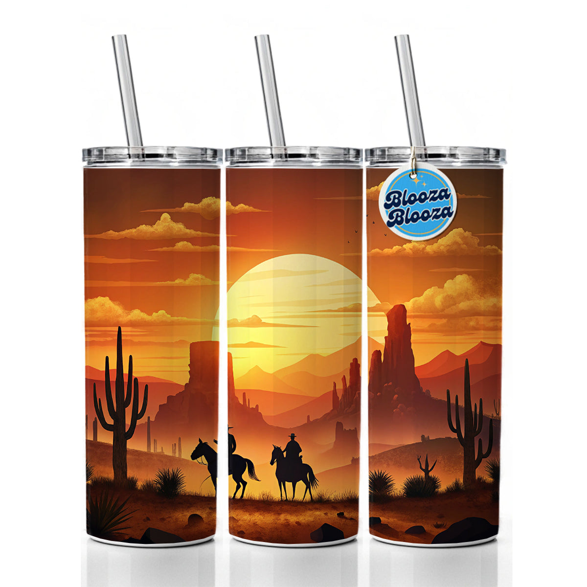 Wild West Sunset Silhouettes Southwest Landscape Skinny Tumbler 20oz with Straw Insulated Water Bottle Gift