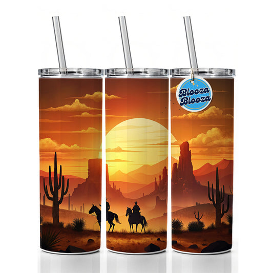 Wild West Sunset Silhouettes Southwest Landscape Skinny Tumbler 20oz with Straw Insulated Water Bottle Gift