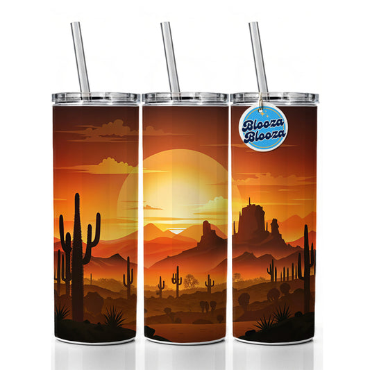 Wild West Sunset Southwest Landscape Silhouette Skinny Tumbler 20oz with Straw Insulated Water Bottle Gift