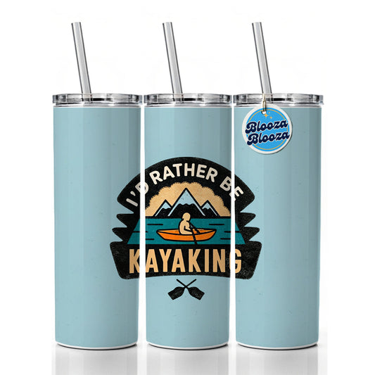 I'd Rather Be Kayaking Skinny Tumbler 20oz with Straw Insulated Water Bottle Gift
