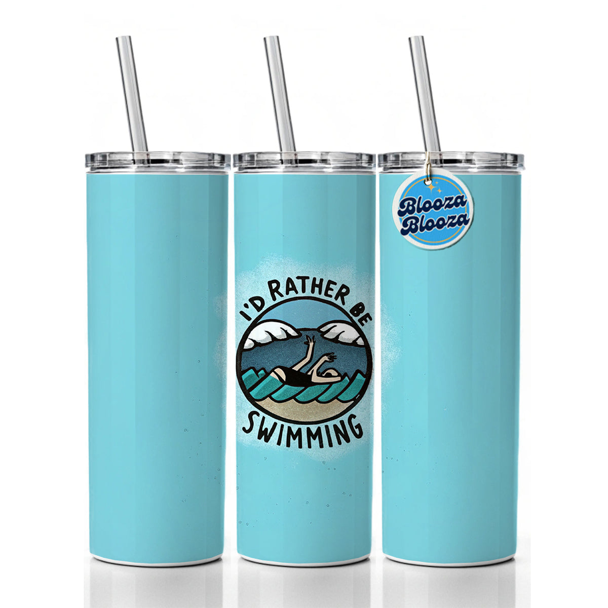 I'd Rather Be Swimming Skinny Tumbler 20oz with Straw Insulated Water Bottle Gift