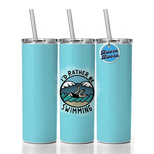I'd Rather Be Swimming Skinny Tumbler 20oz with Straw Insulated Water Bottle Gift