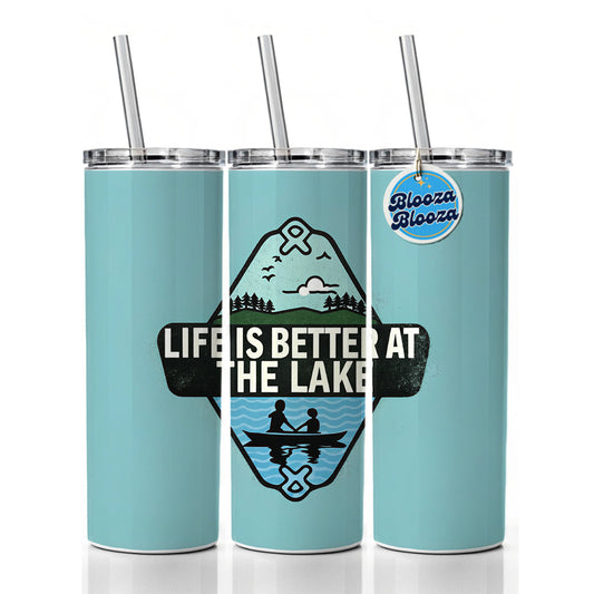 Life Is Better At The Lake Skinny Tumbler 20oz with Straw Insulated Water Bottle Gift
