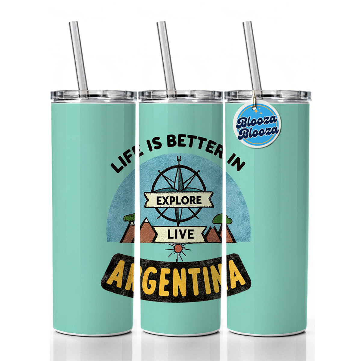 Life Is Better In Argentina Skinny Tumbler 20oz with Straw Insulated Water Bottle Gift