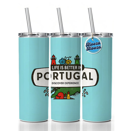 Life Is Better In Portugal Skinny Tumbler 20oz with Straw Insulated Water Bottle Gift