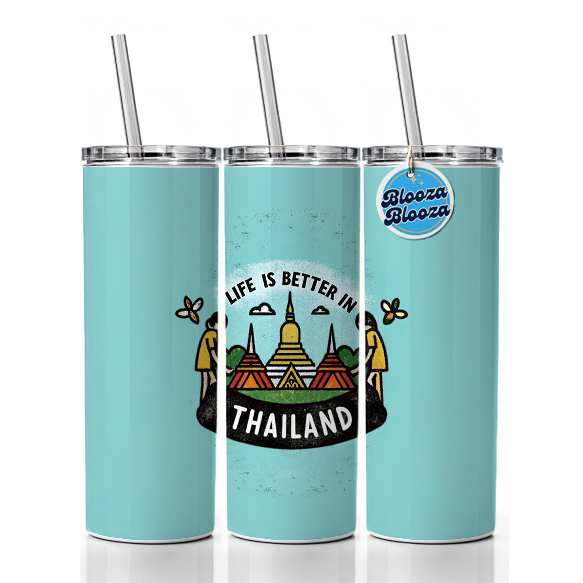 Life Is Better In Thailand Skinny Tumbler 20oz with Straw Insulated Water Bottle Gift