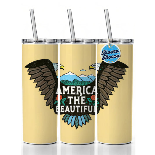 America The Beautiful Eagle Wings USA Skinny Tumbler 20oz with Straw Insulated Water Bottle Gift
