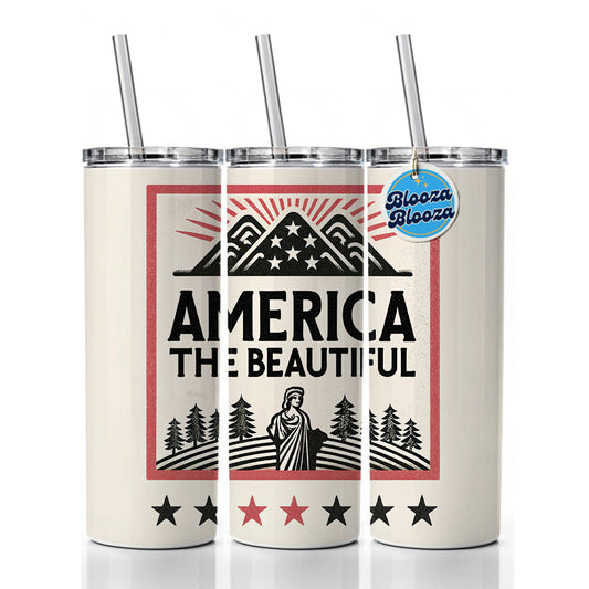 America The Beautiful United States USA Skinny Tumbler 20oz with Straw Insulated Water Bottle Gift