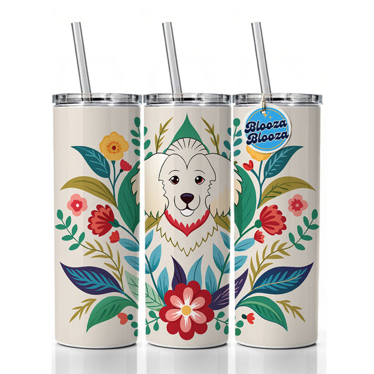 Cavachon Floral Motif Dog Skinny Tumbler 20oz with Straw Insulated Water Bottle Gift
