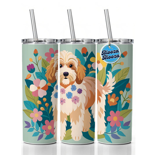 Cockapoo Floral Motif Dog Skinny Tumbler 20oz with Straw Insulated Water Bottle Gift